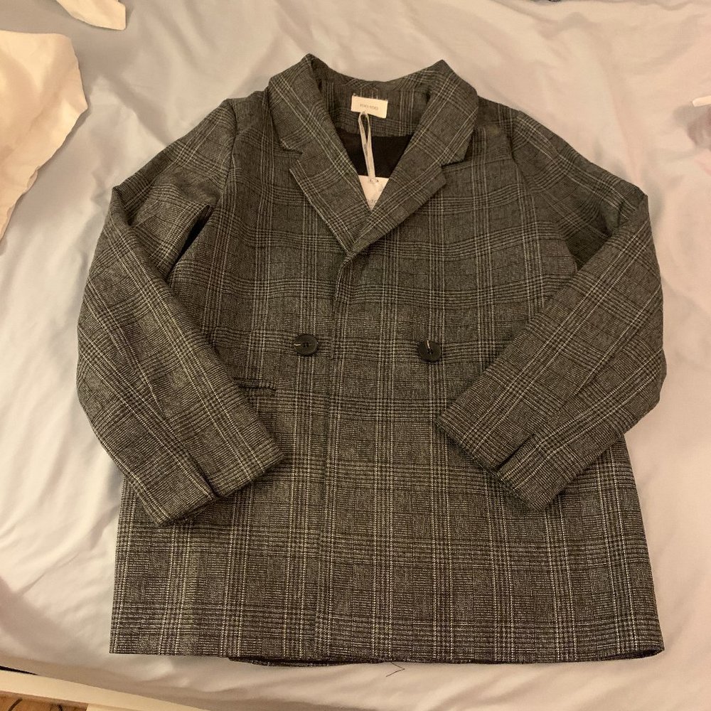 Tartan Plaid Grey Double Breasted Blazer